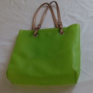 Lime Green Tote Bag with Tan Handles